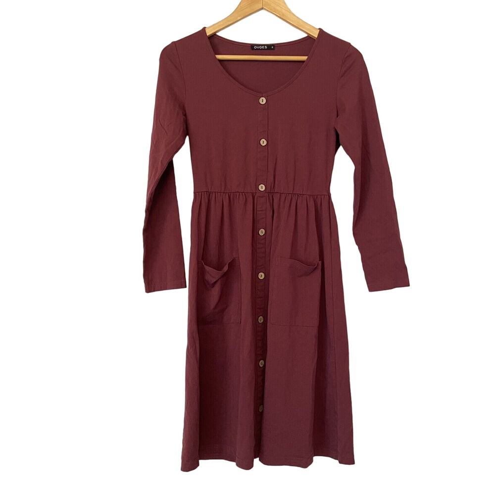 Ouges Dress Sz S Maroon Red Long Sleeve Button Po… - image 1